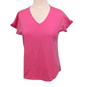 Joan Vass Short Sleeve "Rose" Cotton V Neck Tee NEW- Sz. XS